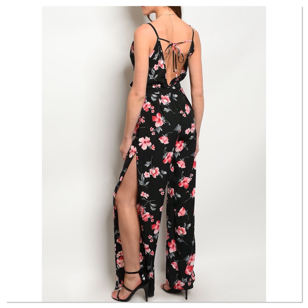 LAST ONE! Black Floral Jumpsuit - Picture 3 of 5
